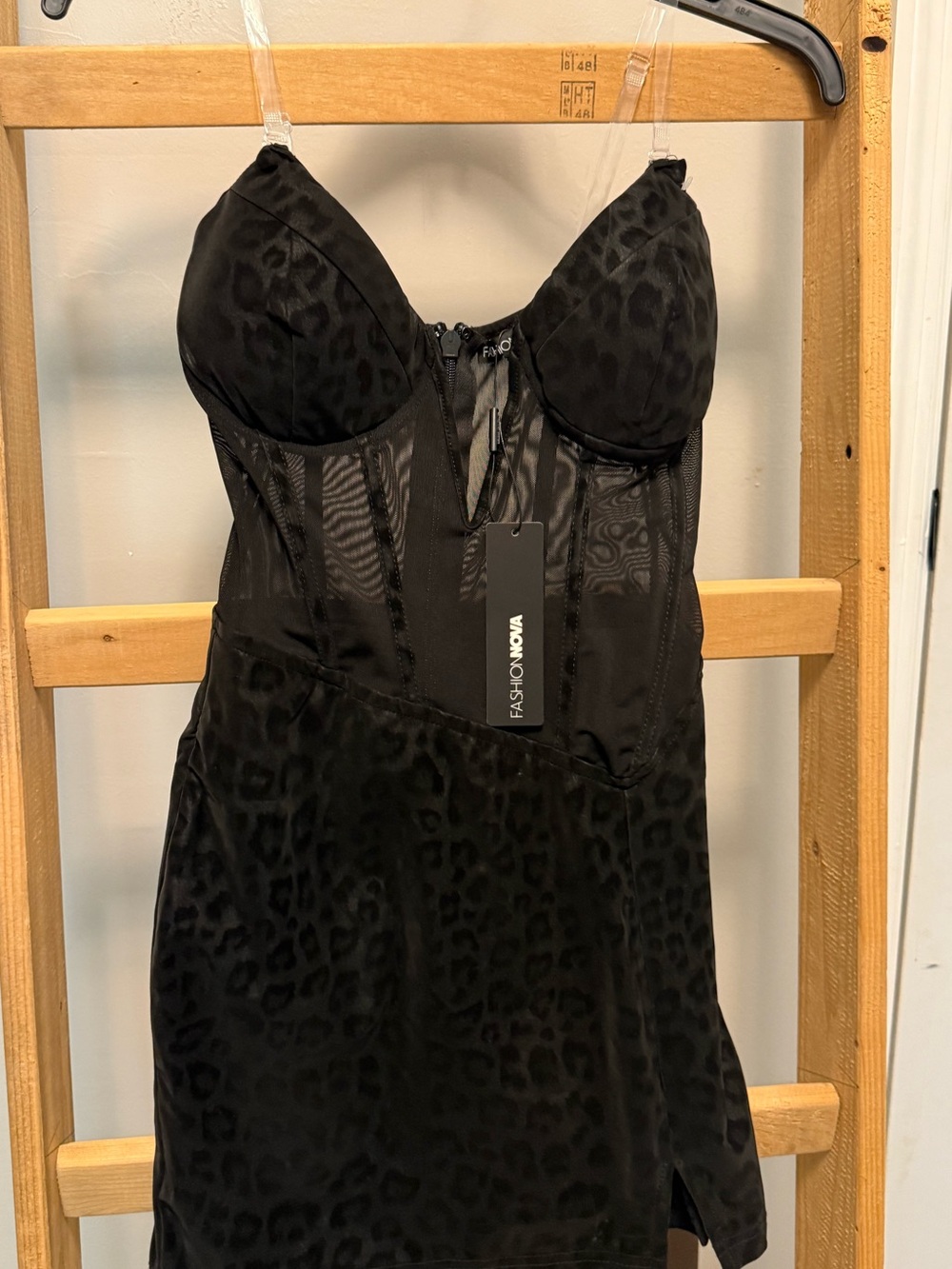 NWT Fashion Nova Black Leopard-Print Bustier Chemise